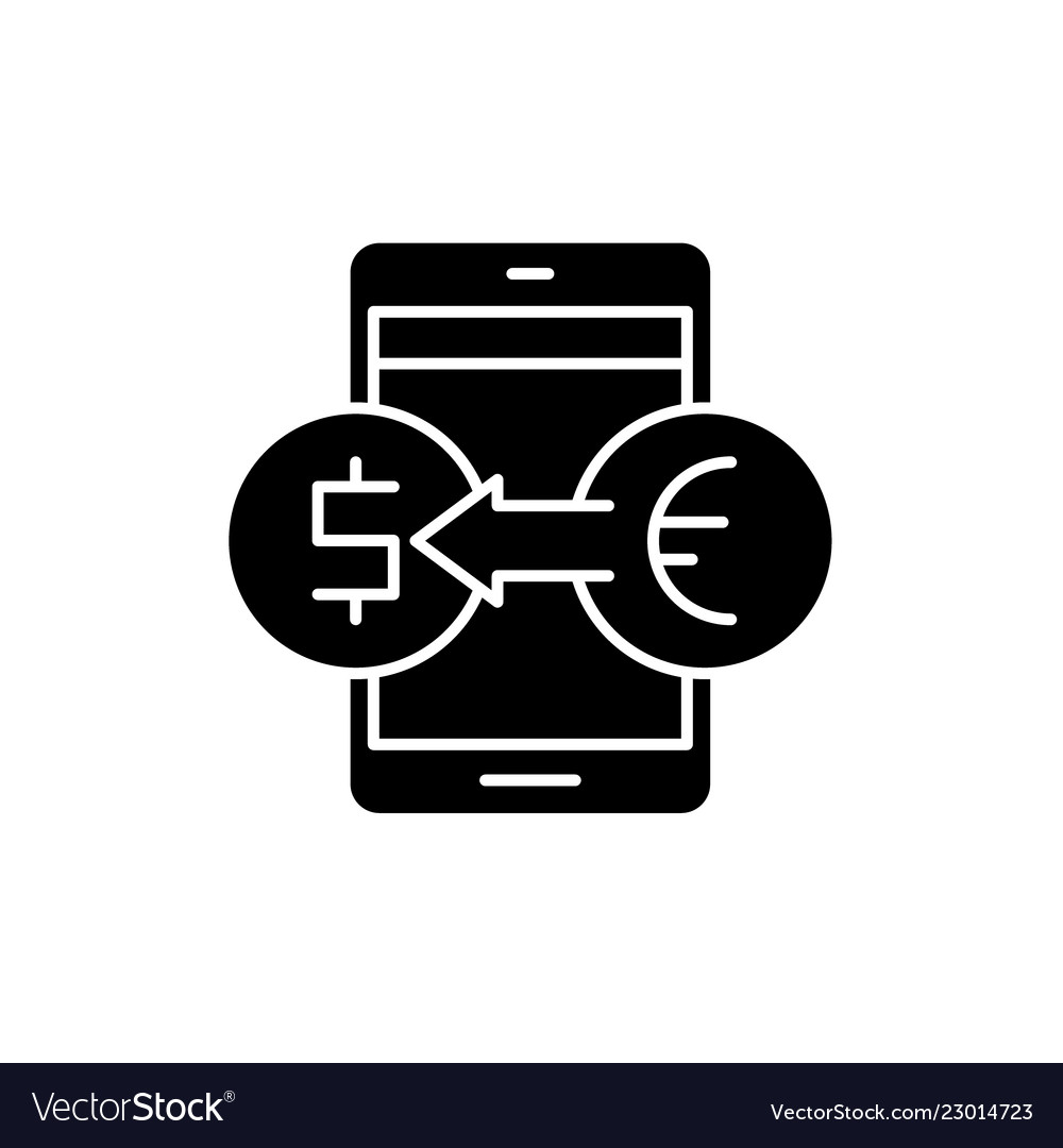 Online currency exchange black icon sign