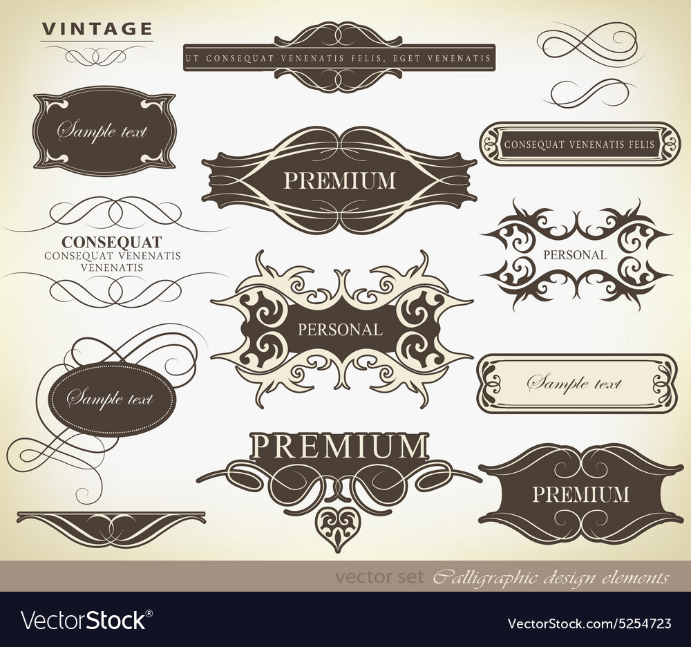 Set calligraphic Royalty Free Vector Image - VectorStock