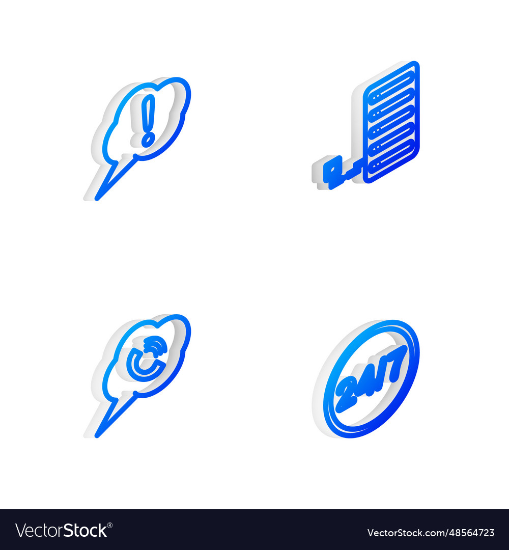 Set isometric line server speech bubble vector image Set isometric line server speech bubble