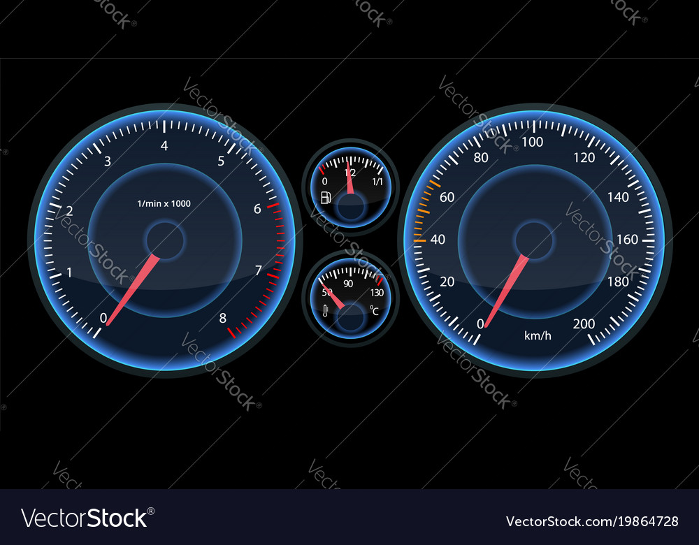 Car speedometer panel view at night on the panel Vector Image