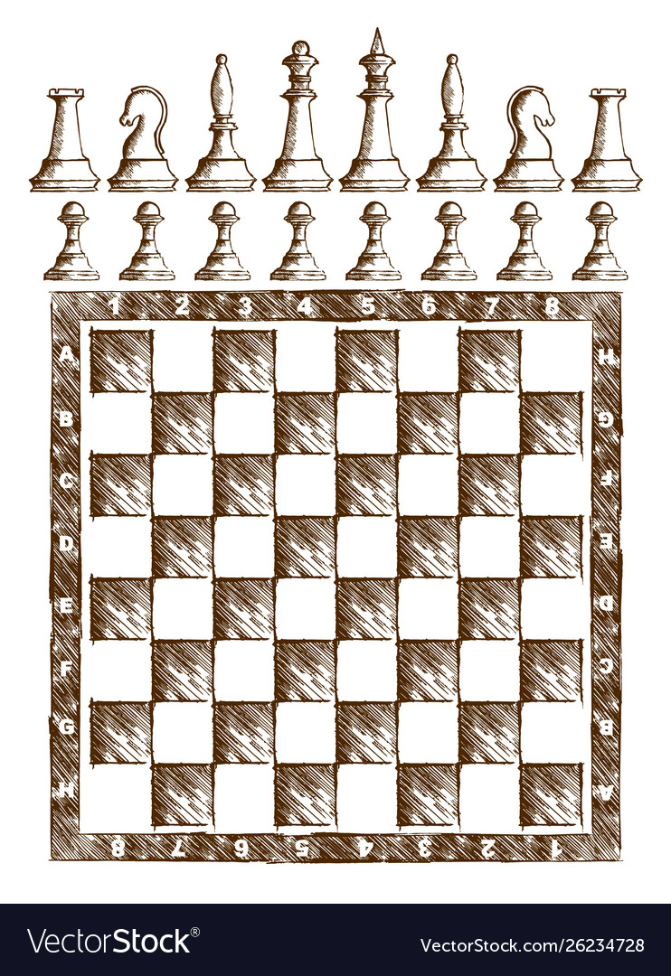 Chessboard Drawing With Figures. Royalty Free SVG, Cliparts, Vetores, e  Ilustrações Stock. Image 53482193.