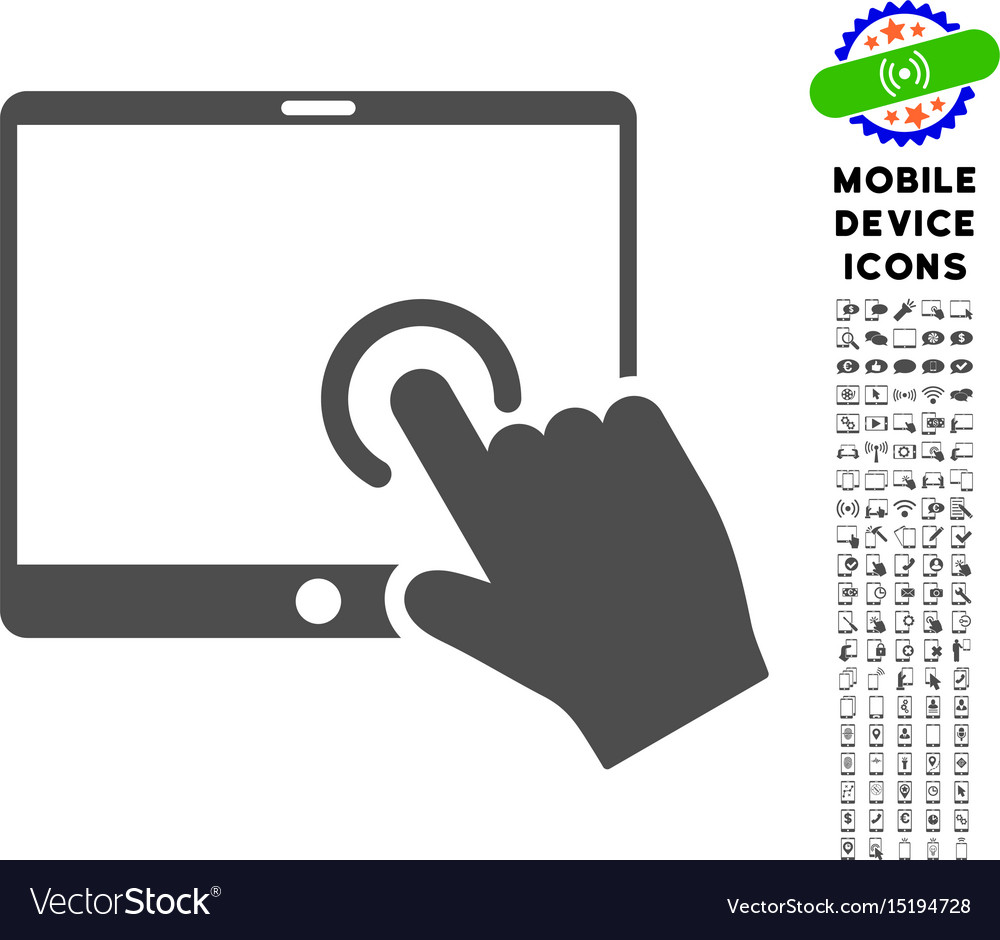 Hand touch pda icon with set
