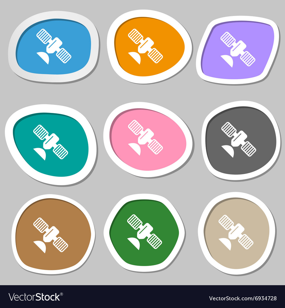 Satellite symbols multicolored paper stickers Vector Image