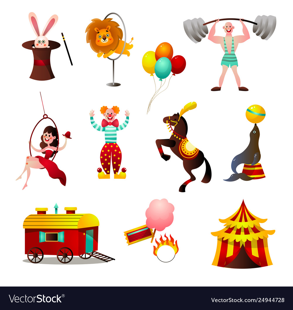 Set circus colorful animals and person Royalty Free Vector