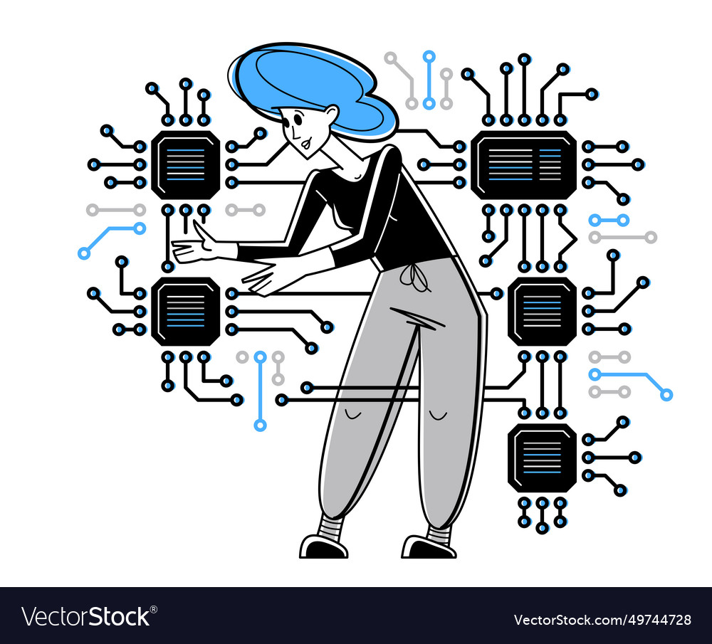 Sysadmin repairing hardware outline system vector image Sysadmin repairing hardware outline system