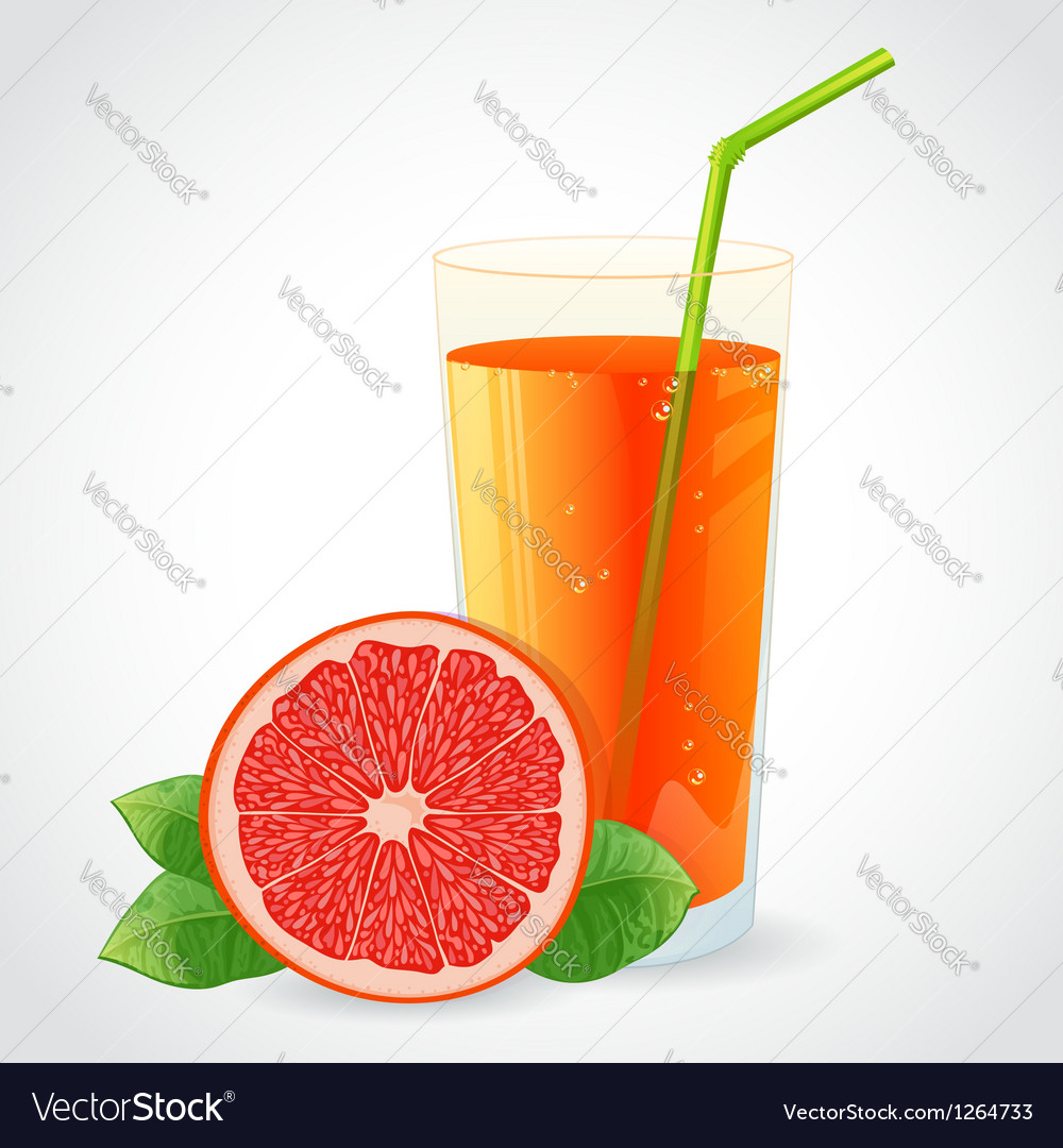 A Glass Of Fresh Grapefruit Juice And Grapefruit Vector Image