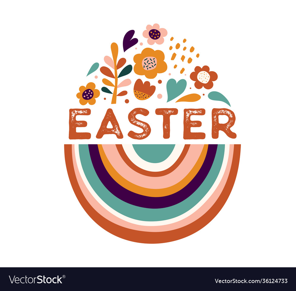 Boho easter concept design bunnies eggs flowers vector image Boho easter concept design bunnies eggs flowers