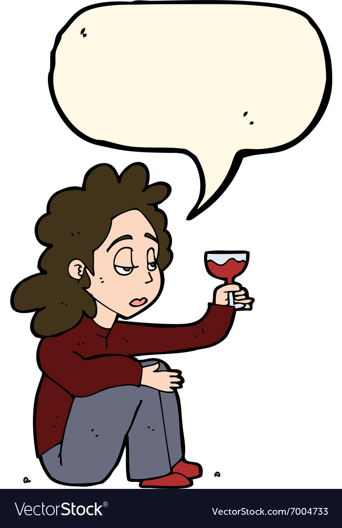 Cartoon unhappy woman with glass wine Royalty Free Vector