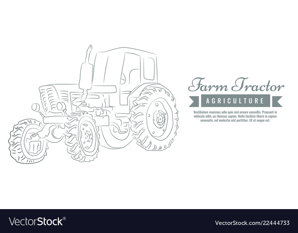 Farm tractor with sketch style line art design Vector Image