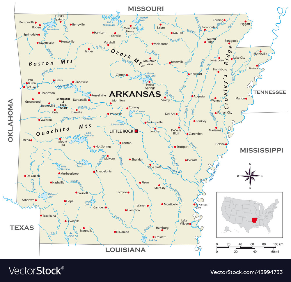 Highly detailed physical map of the us state Vector Image