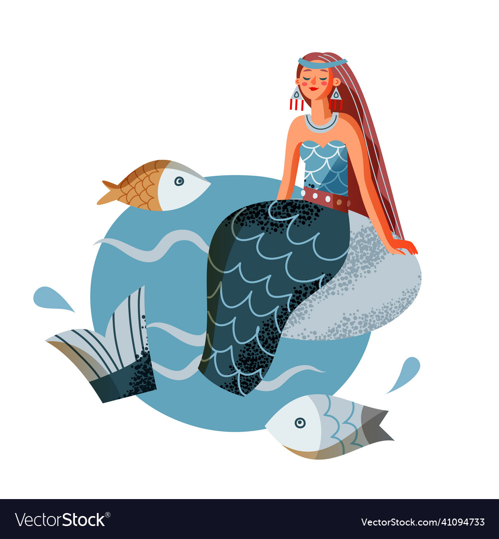 Mermaid sitting on rock in sea medieval norway Vector Image