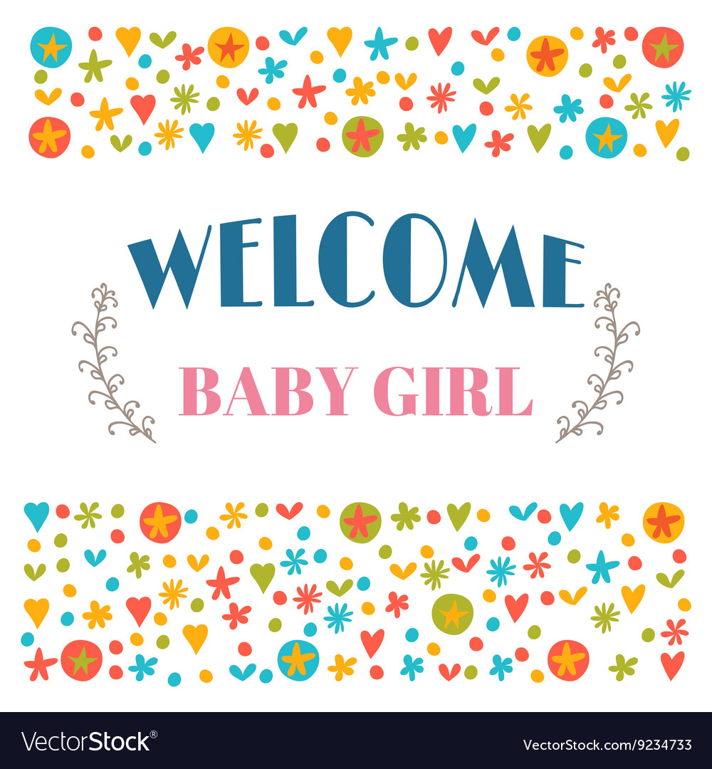 Welcome baby girl shower greeting card Royalty Free Vector