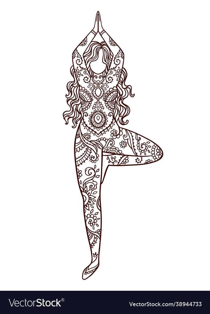 Yoga Mädchen Ornament Meditation Pose Konzept vector image Yoga Mädchen Ornament Meditation Pose Konzept