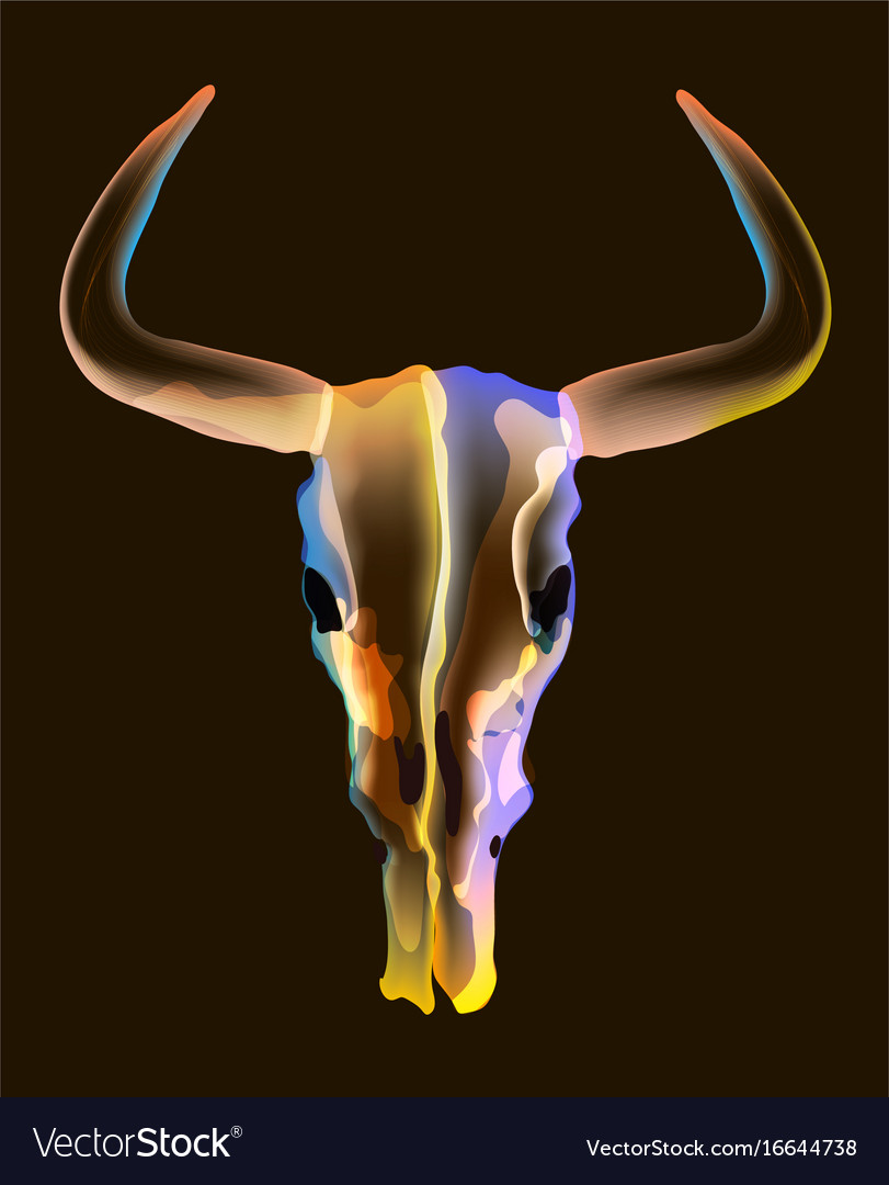 Bright bull skull over dark