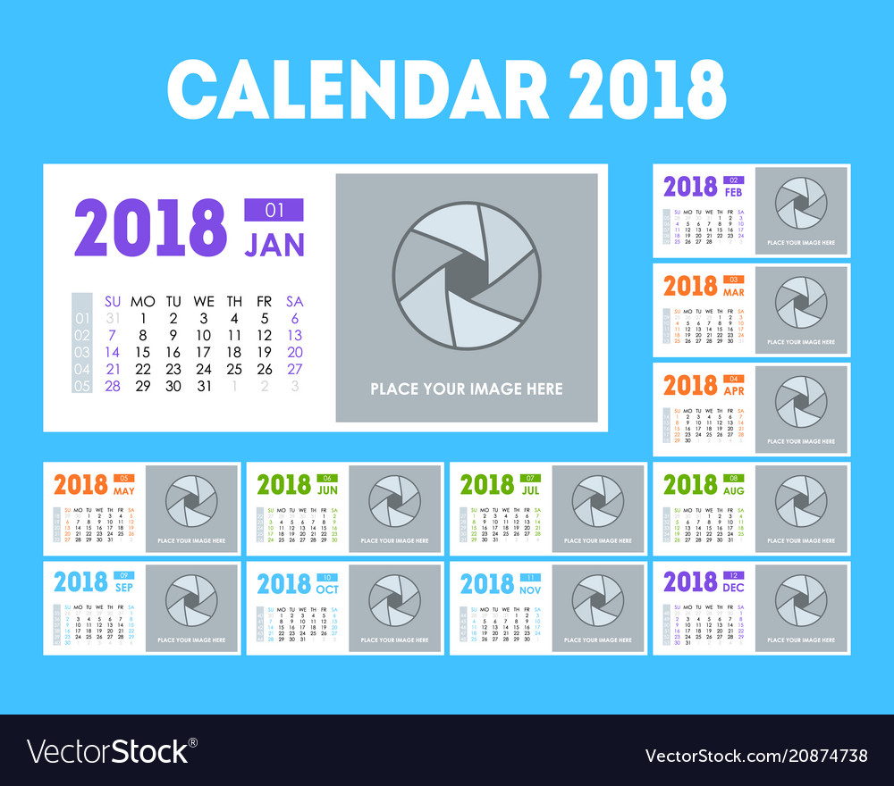 cartoon calendar event planner 2018 set royalty free vector