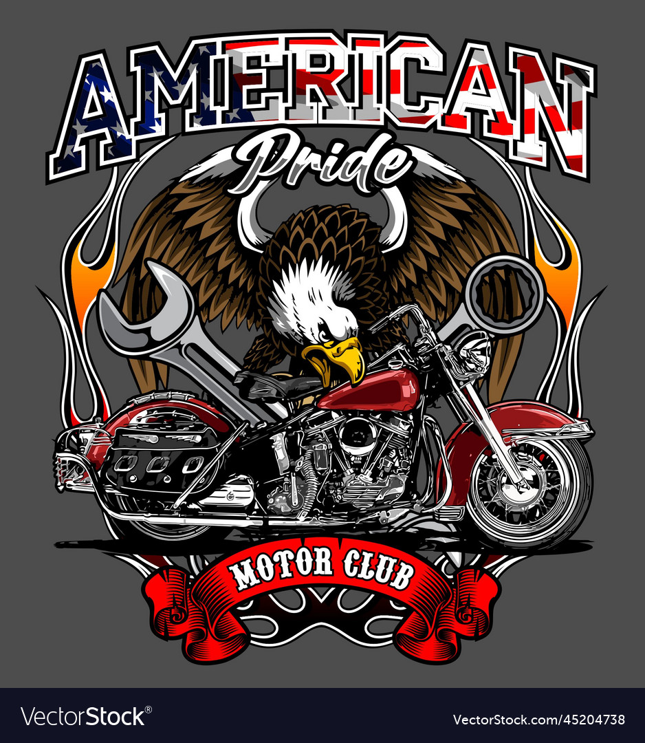 Flapping eagle and classic motorcycle Royalty Free Vector