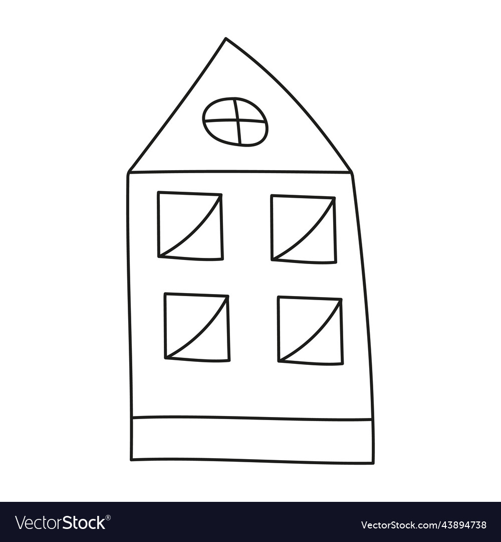 House with five windows in cartoon style on white