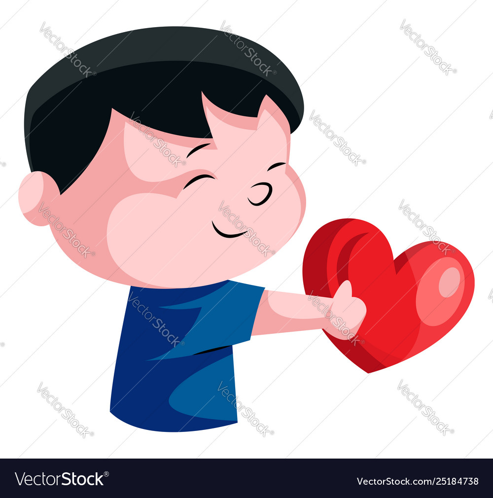 Little boy holding red heart on white background Vector Image