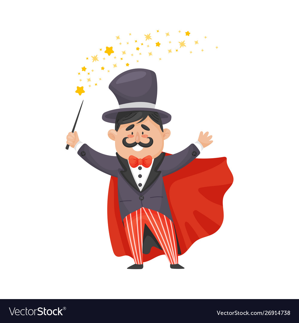 Magician in a cloak and hat Royalty Free Vector Image