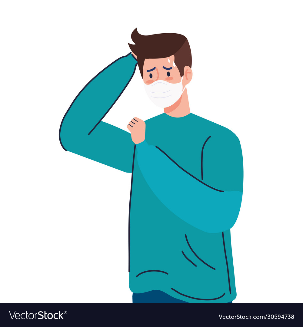 Man using face mask sick covid19 19 Royalty Free Vector