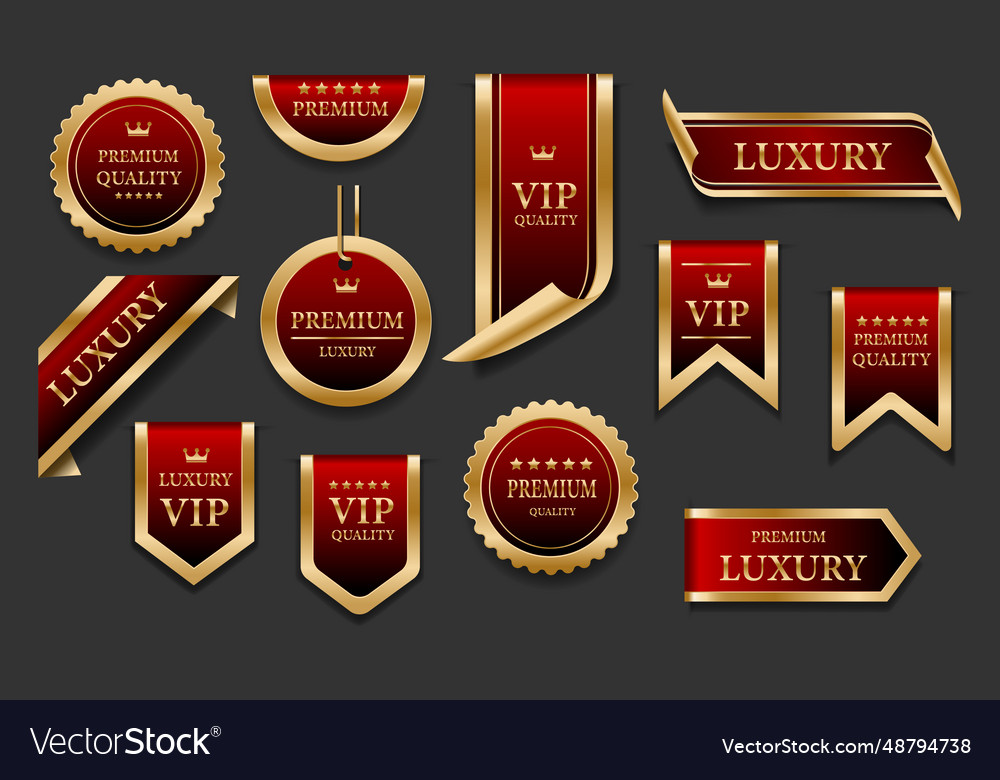 Red gold luxury premium quality label badges Vector Image