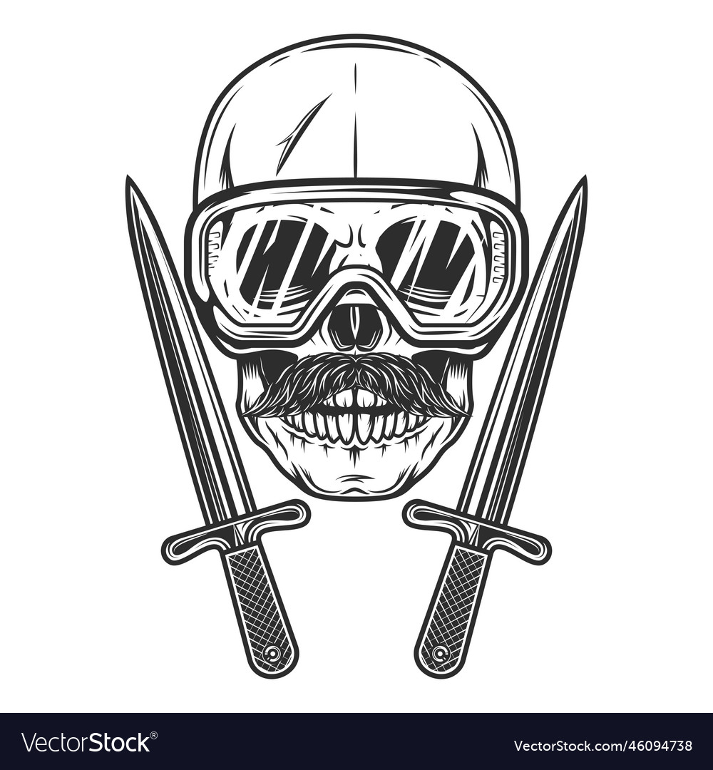 Skull With Hipster Mustache In Glasses With Knife Vector Image