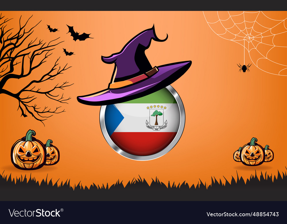 Equatorial guinea round flag with happy halloween