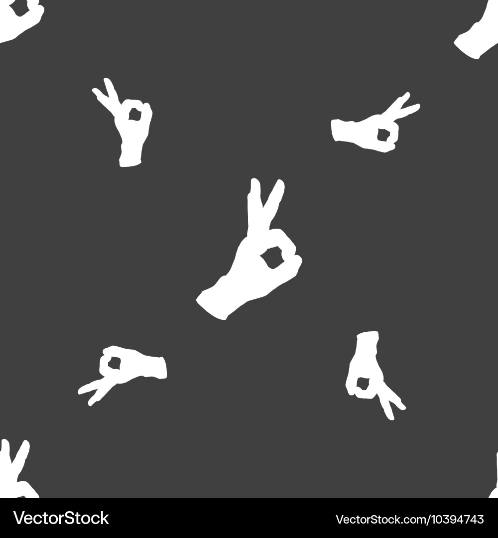 Gesture ok sign seamless pattern on a gray Vector Image