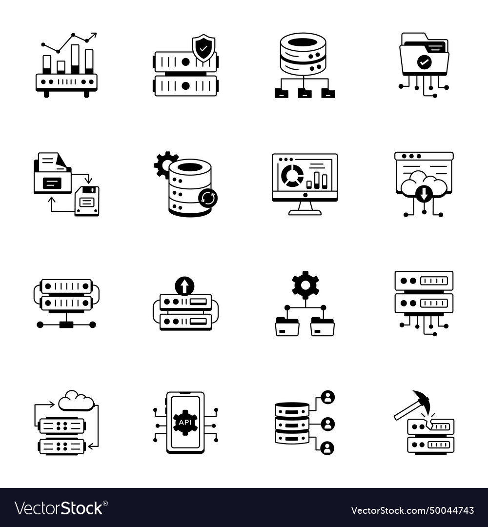 Pack of data hosting line icons