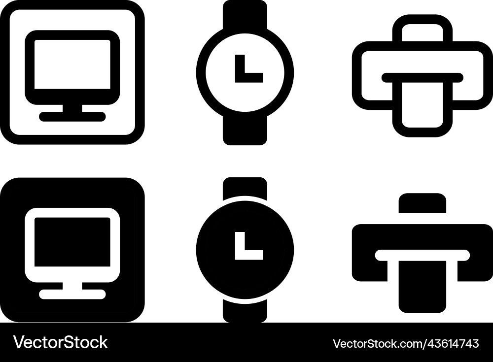 Printer and computer icon and clock icon flat Vector Image