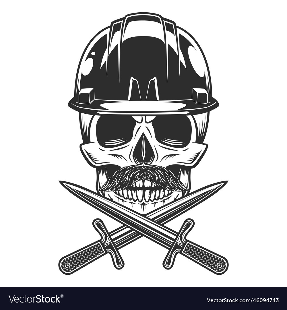 Skull in helmet construction hard hat with knife Vector Image