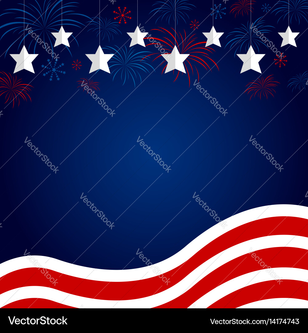 Usa flag with fireworks design on blue background Vector Image