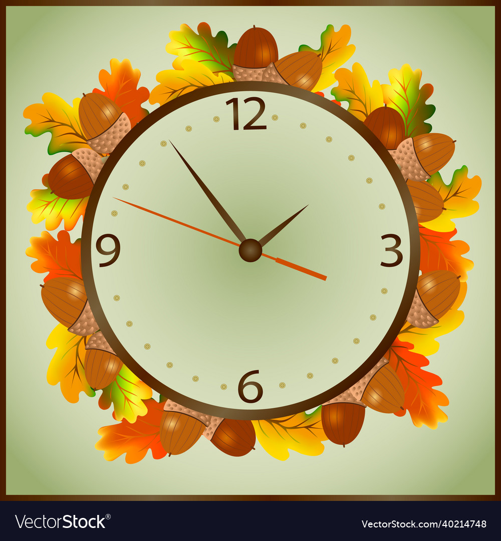 Autumn leaves in the decor of clock Royalty Free Vector