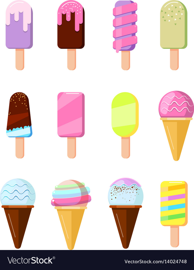 Cartoon ice cream in wafer cone set Royalty Free Vector Cartoon ice cream in wafer cone set Royalty Free Vector