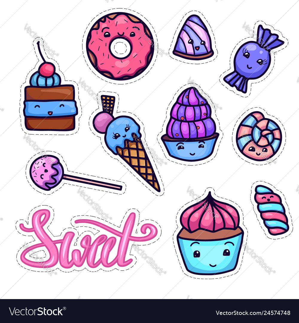 Colorful set of cute kawai sweets and confection Vector Image