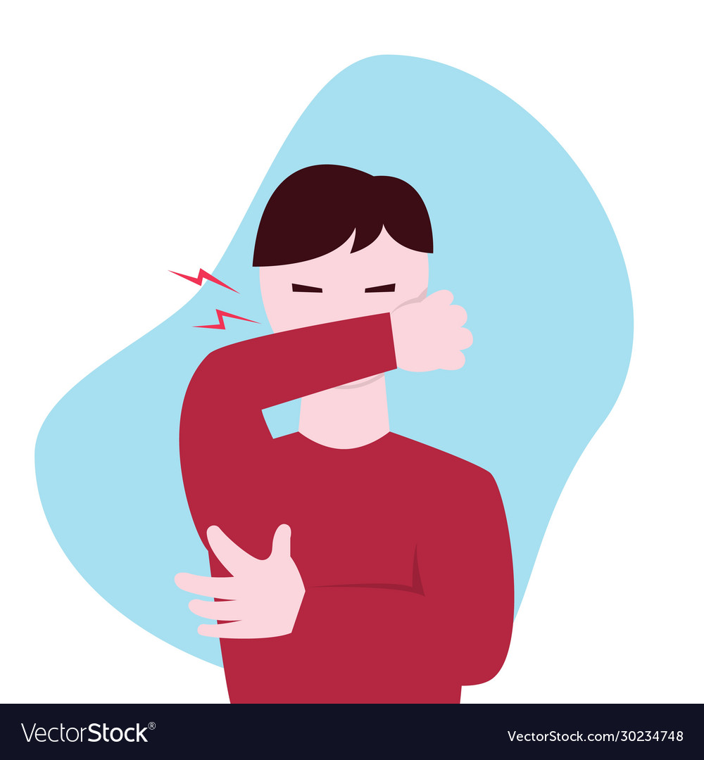 Coughing guy with eyes closed flat Royalty Free Vector Image