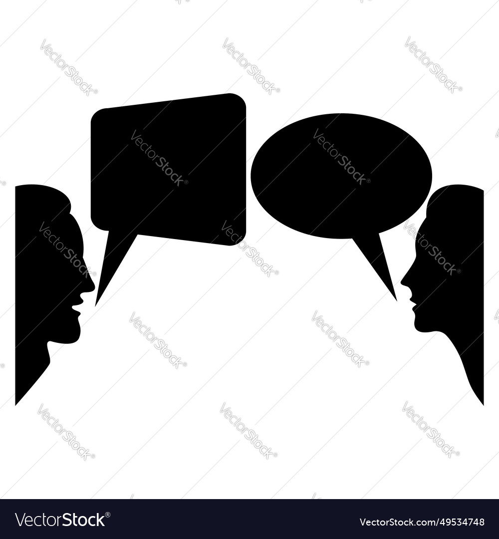 Dialog between man and woman with speech bubbles