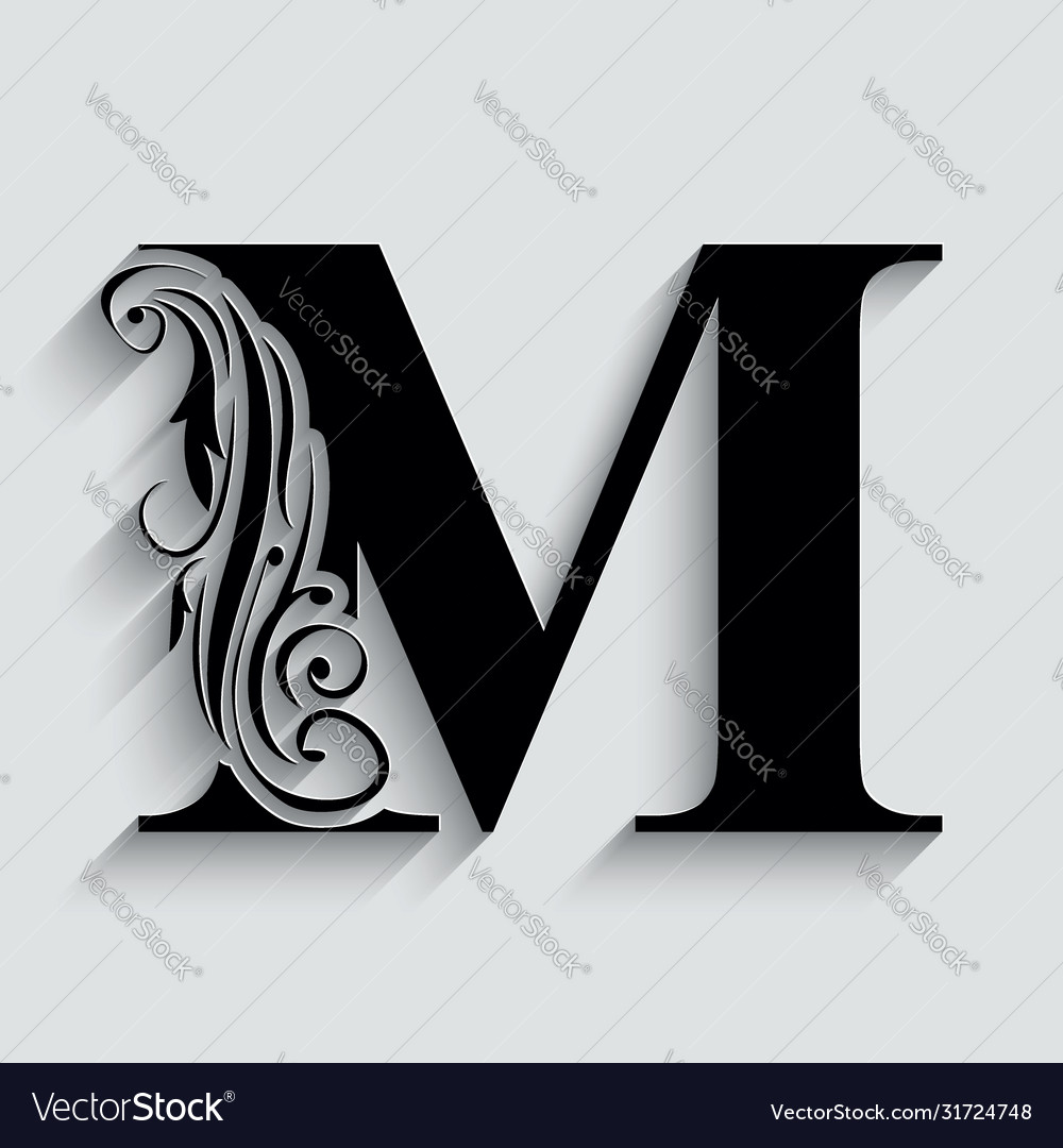 Download Letter m black flower alphabet beautiful capital Vector Image