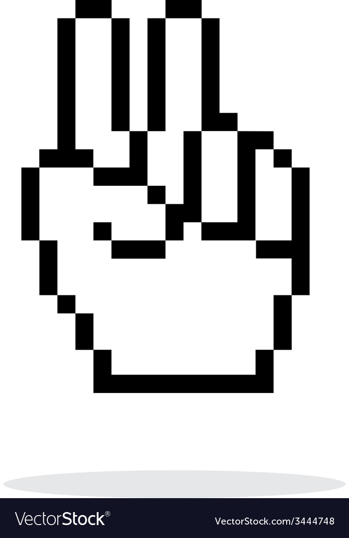 Pixel Sieg Hand Ikone auf weißem Hintergrund