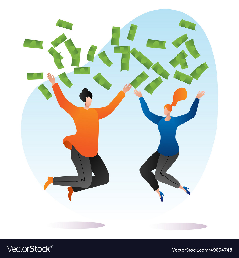Rich woman man together throw money around Vector Image