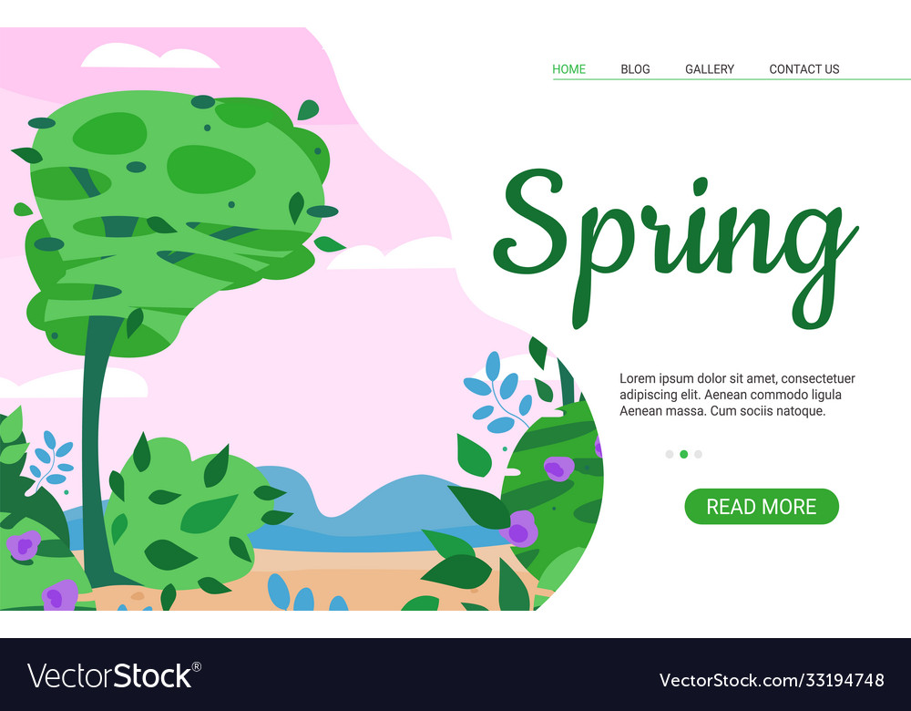 Spring sale web or landing page with blooming