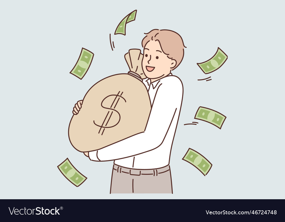 Successful businessman carrying big bag of cash Vector Image