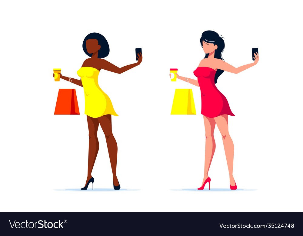 Young Woman Making Selfie Flat Style Royalty Free Vector