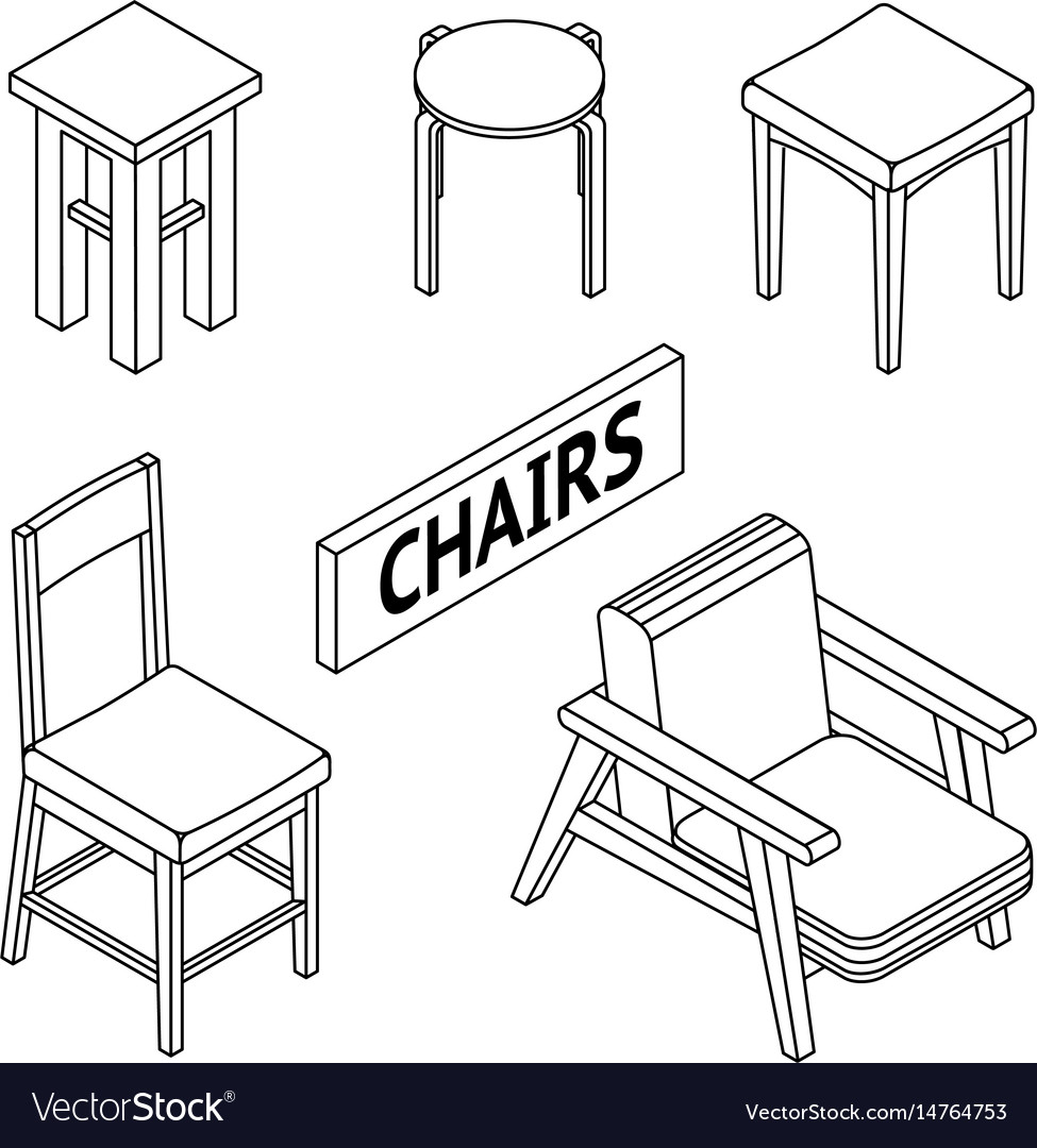 3d line drawn isometric chairs white background Vector Image