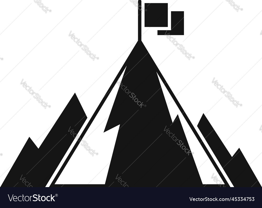 Achieve flag on mountain icon simple top Vector Image