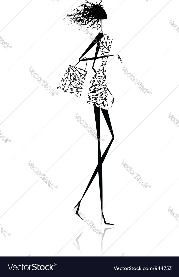 Fashion girl silhouette with shopping bag