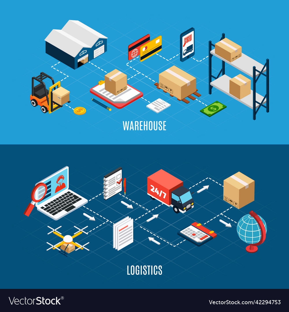 Logistics isometric banners Royalty Free Vector Image