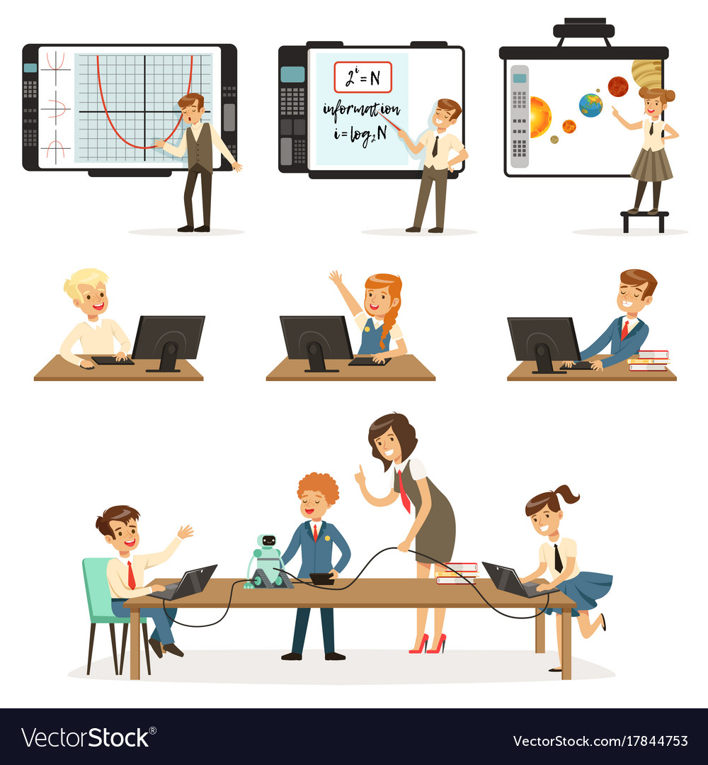 School children at the informatics and programming