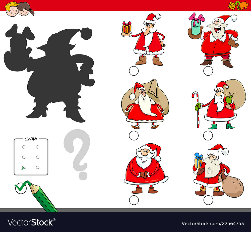 Shadows game with cartoon santa claus