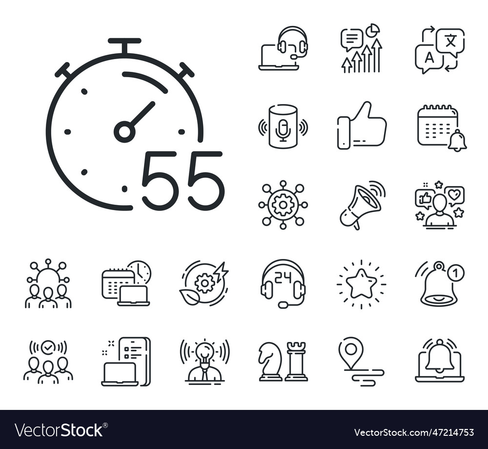 Timer 55 minutes line icon stopwatch time sign vector image